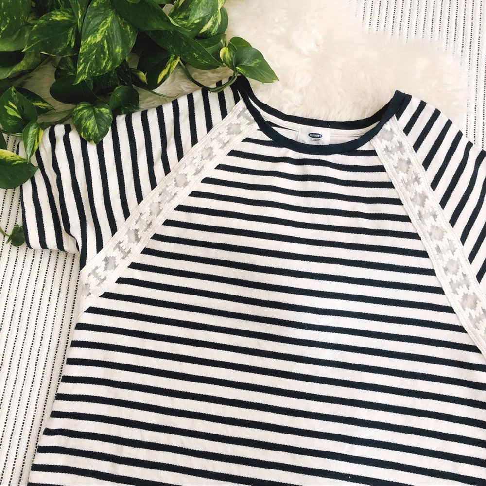 Nautical Navy & White Stripe Lace Sweater Top